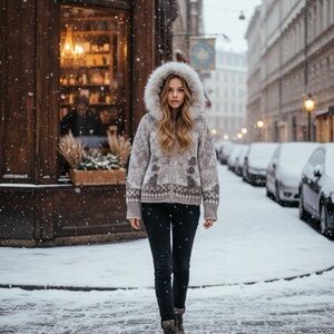 Bogner Virgin Wool and Cashmere embroidered Hooded Sweater size FR34